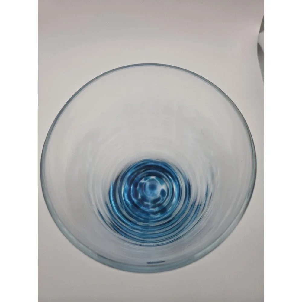 Caithness Scotland Art Glass Vase Blue Controlled Bubble Base Signed Label 9